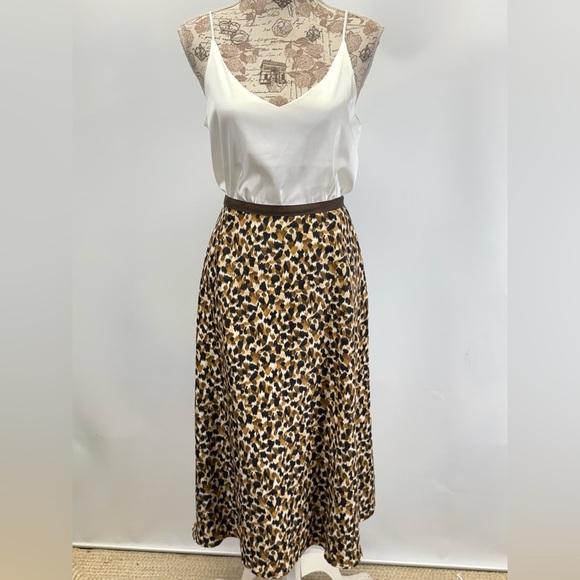 TALBOTS Brown, black & Tan A-Line animal print midi skirt size 16W - Picture 1 of 13